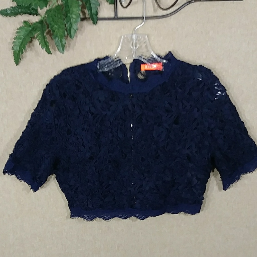 Lace floral crop top zip up back small